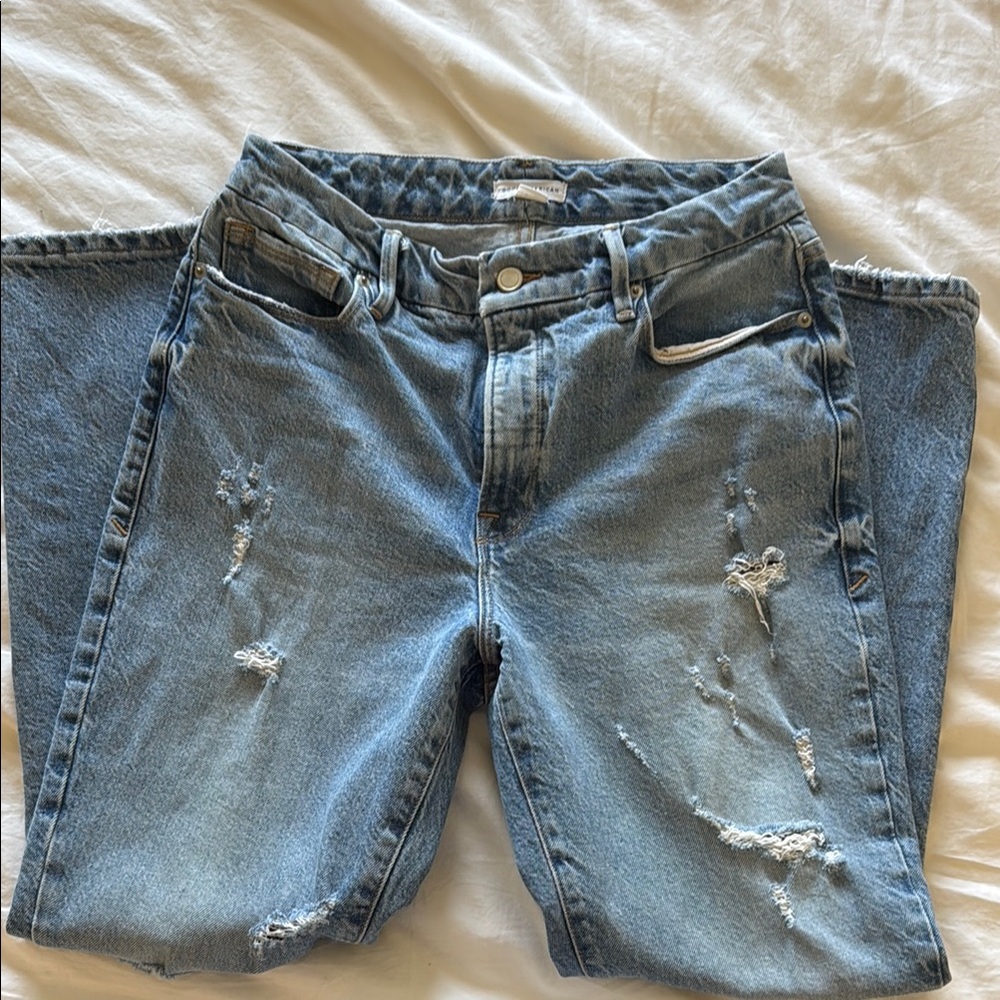 Good American Distressed Straight Leg Denim